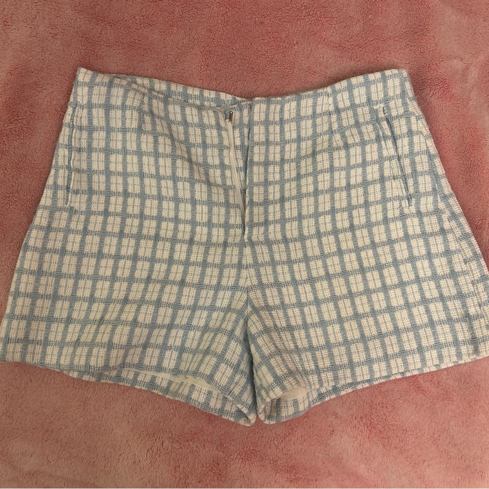 Blue and White Pleated Women's Shorts